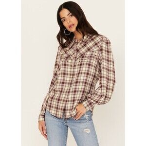 NWT SHYANNE WOMEN'S PLAID‎ PRINT BUTTON-DOWN FLANNEL SHIRT  SZ Medium Western